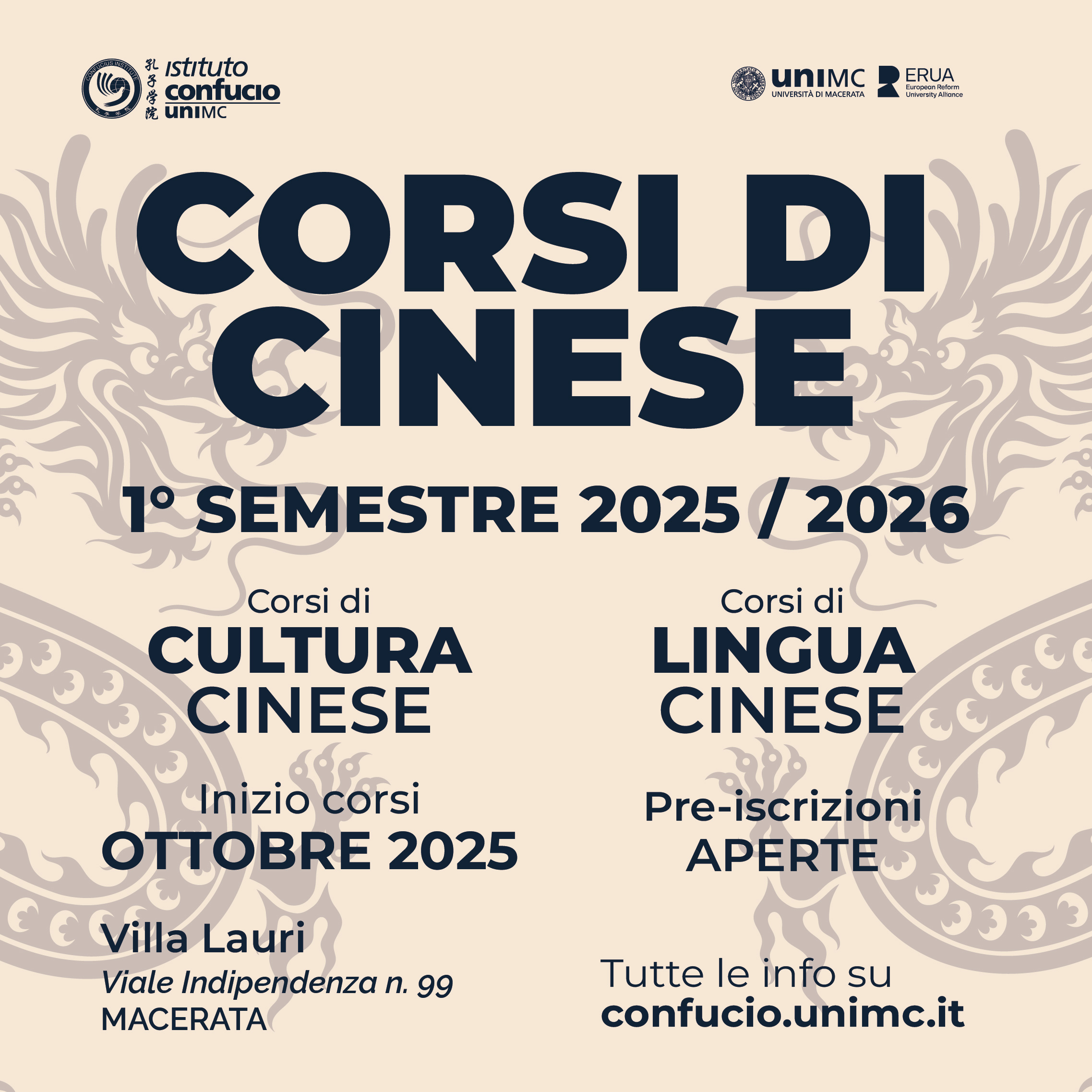 Corsi di Lingua e Cultura Cinese - 1° semestre 2025 / 2026