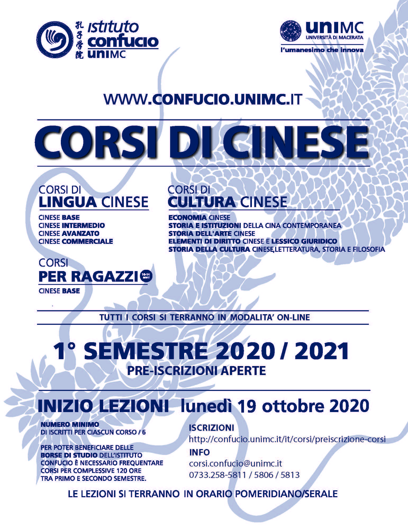 Corsi di Lingua e Cultura Cinese - primo semestre 2020 / 2021 